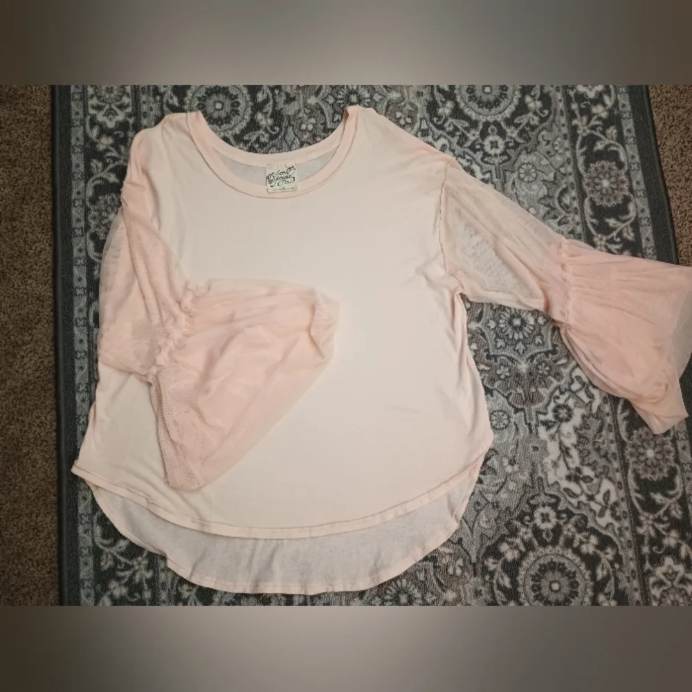 Free People Still Got It Top Small Pink Mesh Ruffle Bell Sleeve Coquette Ballet - Picture 3 of 13